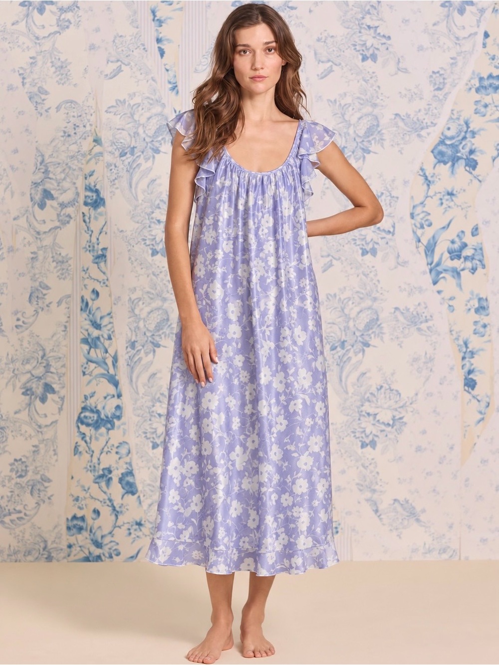 Oscar de la Renta | Vintage Lavender Satin Slip On Floral Nightgown ~ XL